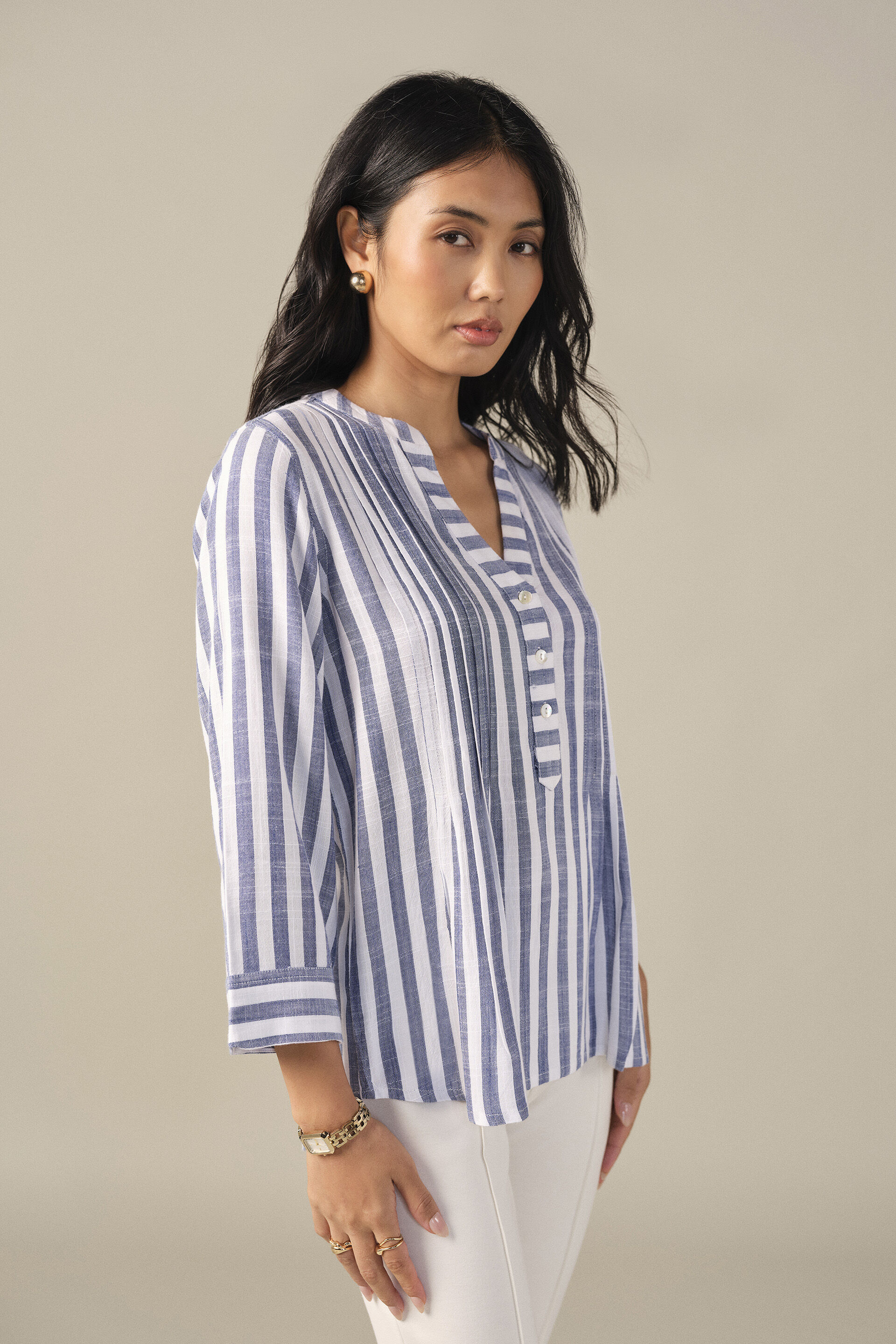 Striped Top in White, Blue, image 4
